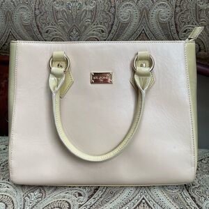 St. John Leather Tan & Blush Color Block Top Handle Zip Top Satchel